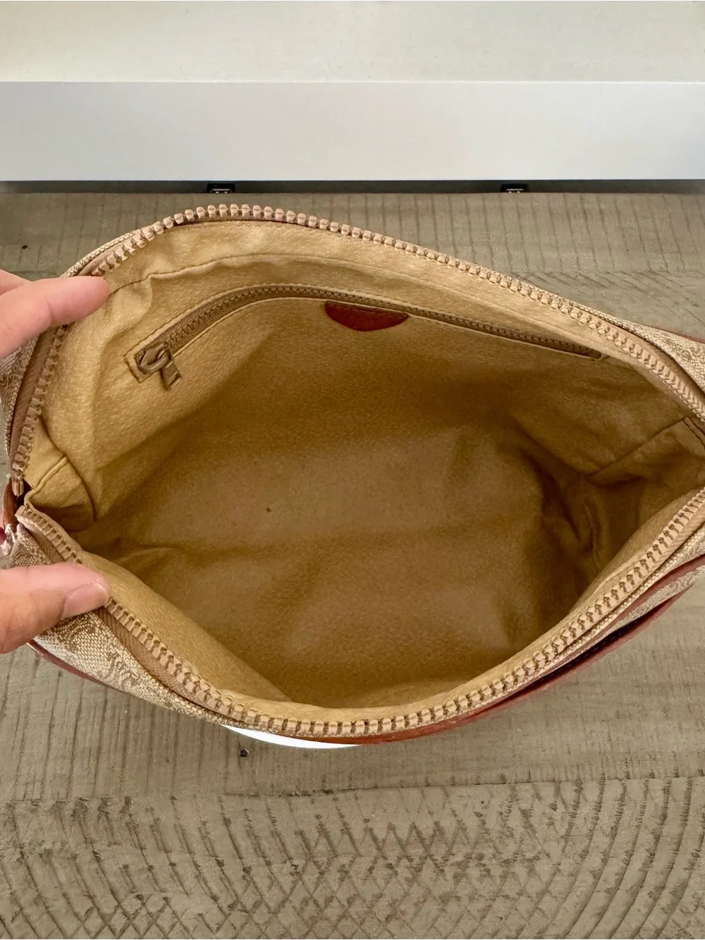 Celine Macadam Monogram Travel Pouch Cosmetic Case Clutch Beige Brown-Vintage